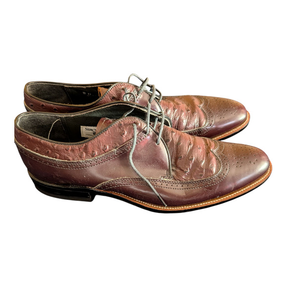 Stacy Adams Dayton Burgundy Ostrich Print Leather Wingtip Oxford Size 9D - Picture 3 of 6